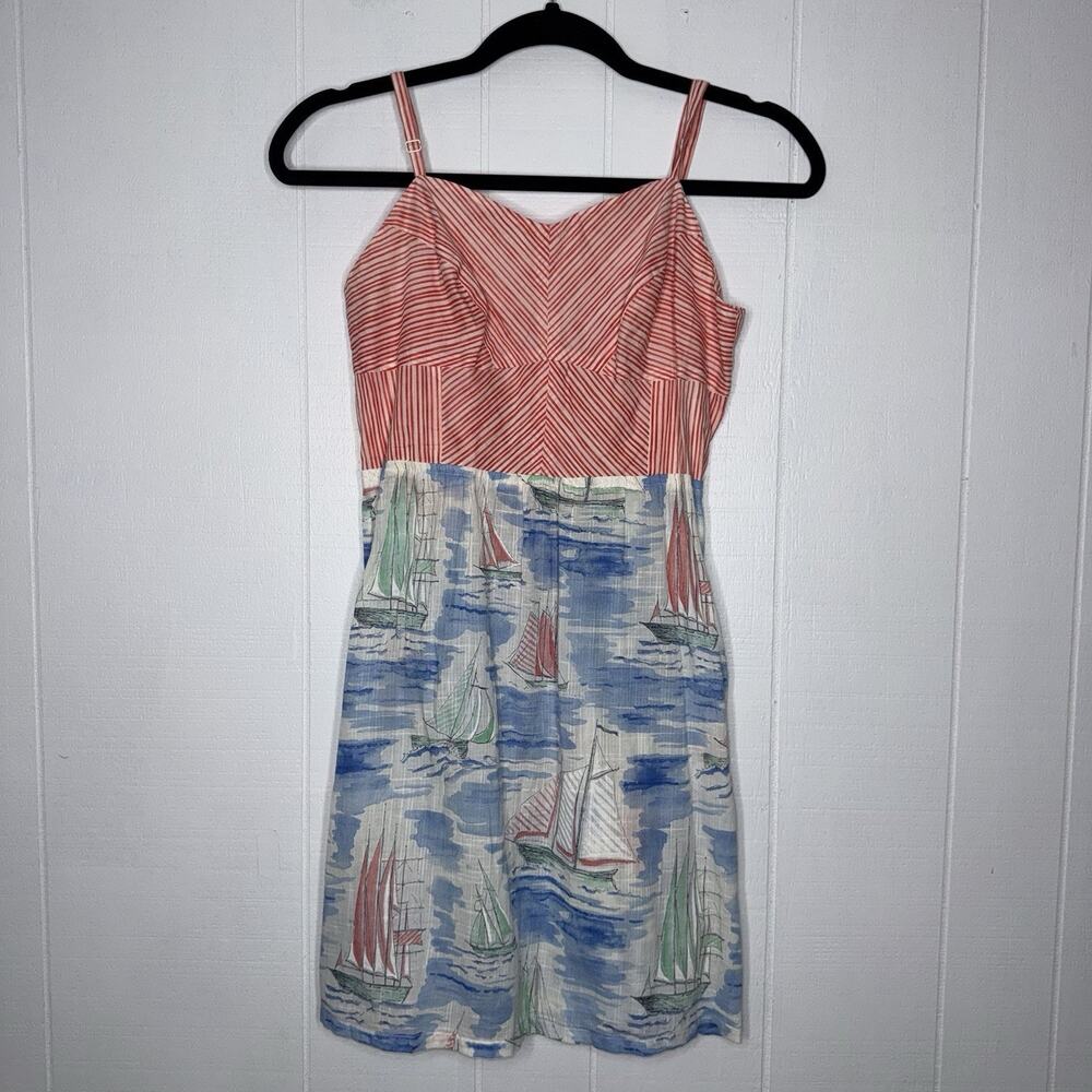 Eloise Anthropologie Women’s Sailboat Print Dress Beach Coastal Nautical Size S